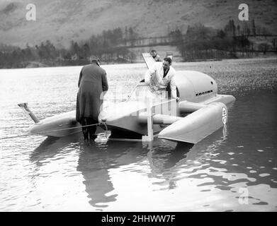 Donald Campbell launches Bluebird K7 on Ullswater for tests 8th