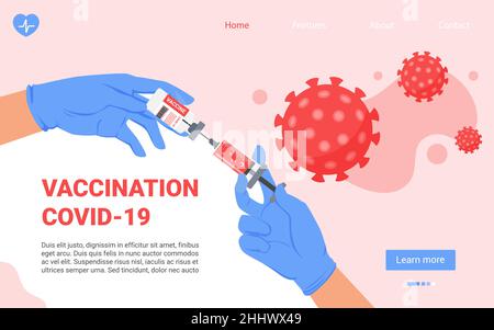 Vaccination immunization medicine concept vector illustration. Cartoon doctor hands holding antivirus vaccine syringe injection to protect patient hea Stock Vector