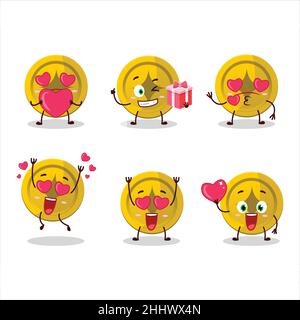 Cute golden coin character with love emotions, happy face, smile, arms ...