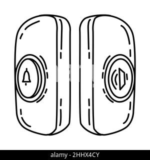 Wireless Door Bell Part of Electronic for Home Device Hand Drawn Icon Set Vector. Stock Vector