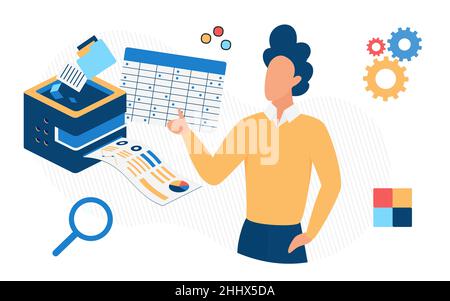 Daily task management process handling project execution. Prioritizing and tracking delivery progress Stock Vector