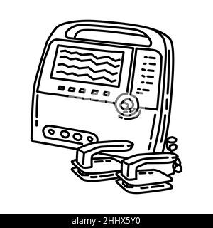 Medical Defibrillator Monitor Part of Electronic for Hospital Device Hand Drawn Icon Set Vector. Stock Vector