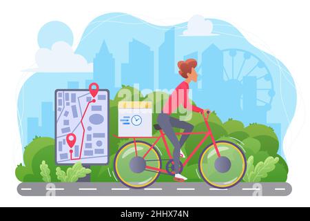 Courier on bicycle, cycle delivery express shipping service Stock Vector