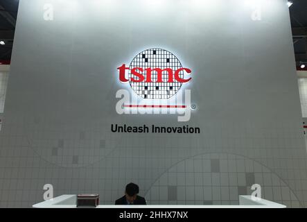 NANJING, CHINA - JUNE 9, 2021 - The logo of TSMC is pictured at the ...