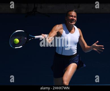 Melbourne, Australia. 26th Jan, 2022. Australian Open Melbourne Park Day 10 26/01/2022 Kaia Kinepi (EST) in women's quarter final Credit: Roger Parker/Alamy Live News Stock Photo