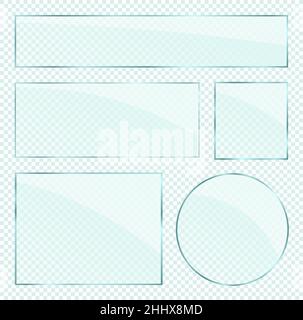 Vector Realistic glass plates layers set on transparent alpha background Stock Vector