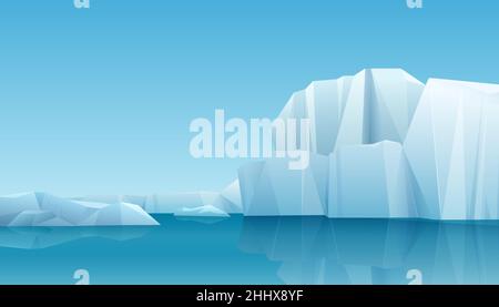 Arctic winter panorama landscape with iceberg and ice mountains. Cold climate winter vector background Stock Vector