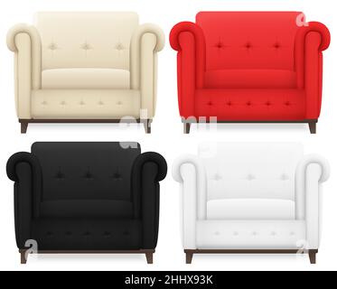 Set of realistic Cream, red, black and white vintage cozy soft home chair Stock Vector