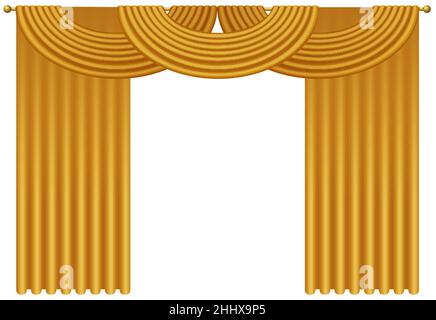 Realistic vector golden luxury curtains and draperies isolated Stock Vector
