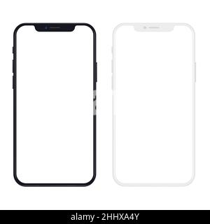 New version of black and white slim smartphone with blank white screen ...