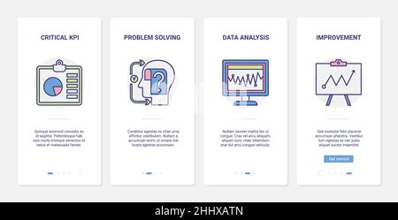 Banking analysis financial data technology vector illustration. UX, UI onboarding mobile app page screen set with line bank account analytics and fina Stock Vector