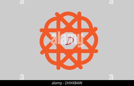 Alphabet D in round shape artistic or symbolic logo abstract monogram text vector template Stock Vector