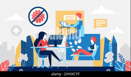 People work online, stay home during coronavirus quarantine Stock Vector