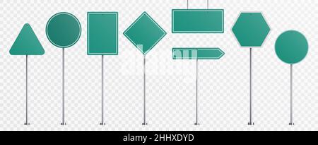 Realistic road signs. Green plate road direction signs templates set vector illustration Stock Vector