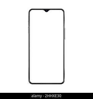 New version of black thin frame smartphone with small face camera and blank white screen. Realistic vector illustration Stock Vector