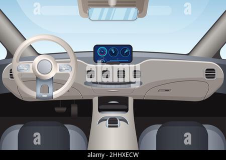 Luxurious beige car interior, realistic inside look of high class vehicle Stock Vector