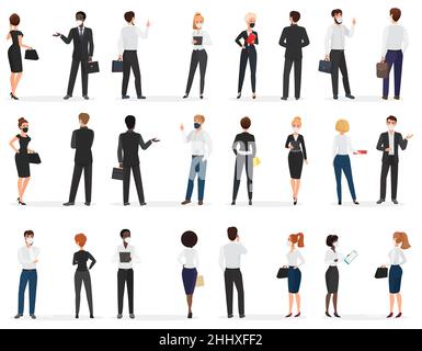 Business people conversation during pandemic talking at distance protect from coronavirus infection Stock Vector