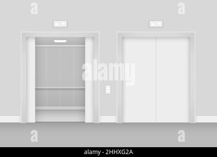 Realistic opened and empty elevator in hall interior vector illustration Stock Vector