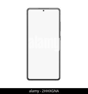 Realistic smartphone mockup vector illustration. Phone frame with blank display template with small face camera, frameless cellphone device digital sc Stock Vector