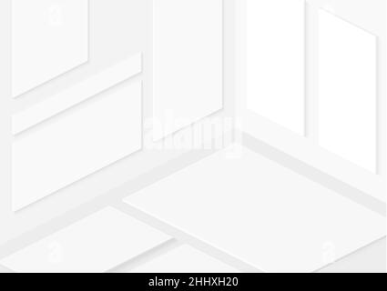 Totally soft isometric white vector isometric empty frames on walls. 3d realistic flat template for inserting any UI interface, test or business prese Stock Vector