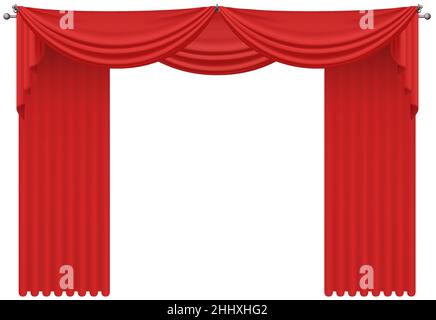 Red realistic silk vector curtains drapery isolated Stock Vector