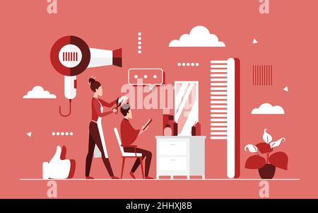 Barbershop service, hipster grooming place with mirror concept Stock Vector