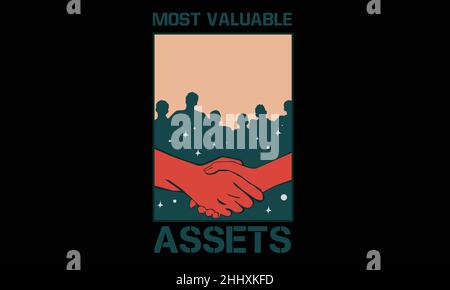 most valuable assets hand shake labors workers design monogram text vector template Stock Vector