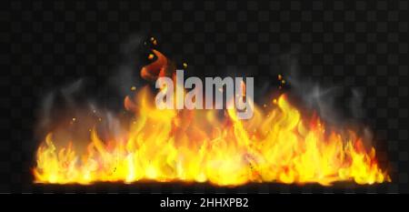 Raging realistic fire on transperant style background Stock Vector