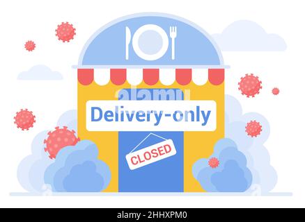 Cafe, restaurant works in delivery only regime at corona quarantine time Stock Vector
