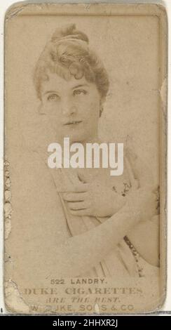 Card Number 522, Miss Landry, from the Actors and Actresses series (N145-7) issued by Duke Sons & Co. to promote Duke Cigarettes 1880s Issued by W. Duke, Sons & Co. Trade cards from the set 'Actors and Actresses' (N145-7), issued in the 1880s by W. Duke Sons & Co. to promote Duke Cigarettes. There are eight subsets of the N145 series. Various subsets sport different card designs and also promote different tobacco brands represented by W. Duke Sons & Company. This card is from the seventh subset, N145-7. Note that actors' names are spelled differently on cards throughout set and are not dependa Stock Photo