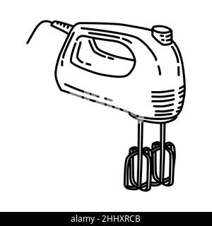 Hand Mixer Part of Electronic for Kitchen and Washing Device Hand Drawn Icon Set Vector. Stock Vector