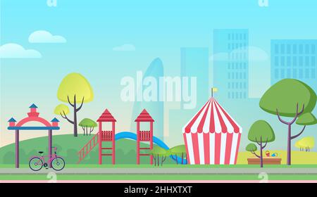 Children cartoon playground in big city Stock Vector