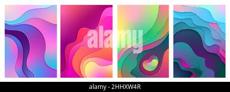 Metallic modern gradient active mixed gradient color paper cut art. Curved, layered wave shapes background vector illustration for business presentati Stock Vector