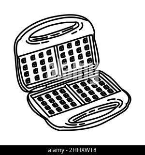 Waffle Maker Electric Part of Electronic for Kitchen and Washing Device Hand Drawn Icon Set Vector. Stock Vector