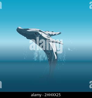 Jumping cartoon humpback whale in the ocean vector illustration Stock Vector