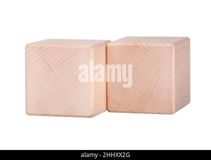 Two wooden cubes or cubics isolated on the white for create Stock Photo