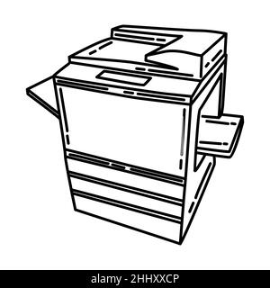 Copier Machine Part of Electronic for Office Device Hand Drawn Icon Set Vector. Stock Vector