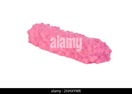 Pink chocolate crispy bar with wildberry taste isolated on the white Stock Photo