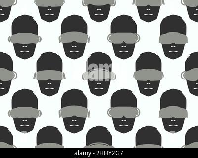 Seamless pattern with head silhouette wearing virtual reality glasses. Human face in VR headset. Virtual reality glasses to access the metaverse. Desi Stock Vector