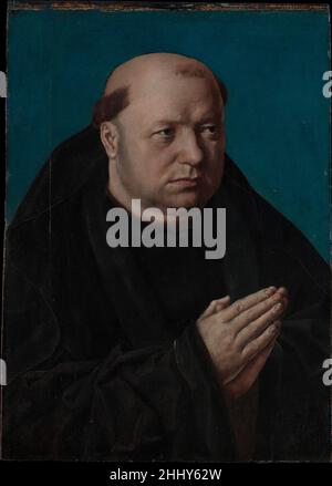 Portrait of a Monk in Prayer French Painter French This unidentified sitter wears the black habit of a Benedictine monk, and probably formed the left wing of a diptych or triptych. The portrait combines a mix of artistic influences and can be compared to both Flemish and French portraits. The attention to details, like the stubble of his beard, relates to Flemish portraits, while the lighting is more dramatic and emphasizes the sculptural quality of the head and hands. A similar blue background can be seen in Clouet’s later portrait of Guillaume Budé (46.68).. Portrait of a Monk in Prayer  436 Stock Photo
