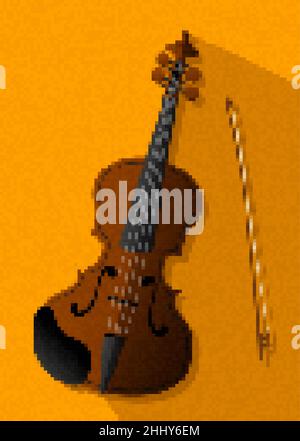 Pixel art vector violin icon Stock Vector