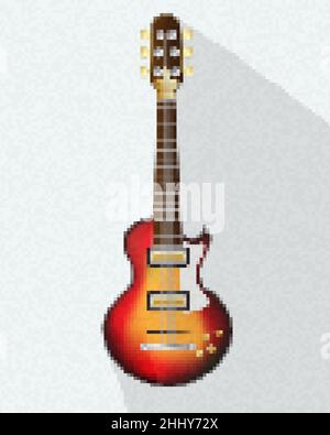 Pixel art electric guitar icon, vector illustration Stock Vector