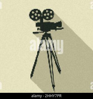 Pixel art movie camera icon, vector illustration Stock Vector