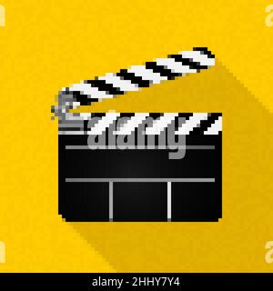 Pixel art clapperboard icon, vector illustration Stock Vector