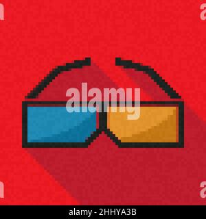Pixel art 3d glasses icon, vector illustration Stock Vector