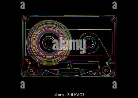 Happy cassette in colors over black background, vector illustration Stock Vector