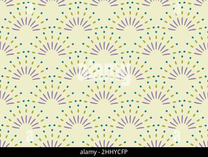 Festive ethnic seamless pattern. Half circle geometric shape, hand drawn doodle elements, fireworks, ornamental background. Neutral earth tones color Stock Vector