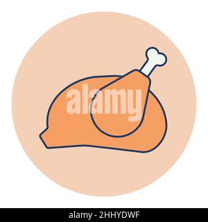 Whole roast chicken vector flat icon food meat. Barbecue and bbq grill sign. Graph symbol for cooking web site and apps design, logo, app, UI Stock Vector