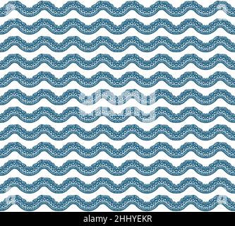 Lace ornamental seamless pattern. Sea bleu marine stripes, geometrical horizontal lines. White easy editable color background. Vector Stock Vector