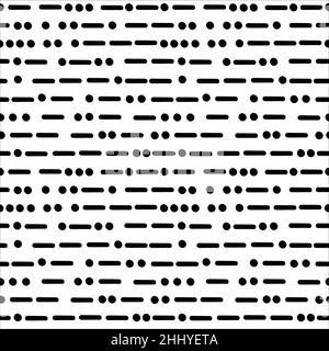 Hand drawn seamless pattern with Morse code elements, black and white texture. Stock Vector